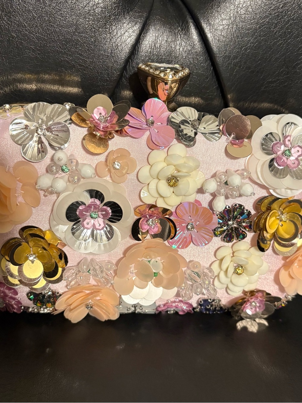 Embellished Pink Floral Evening Clutch
